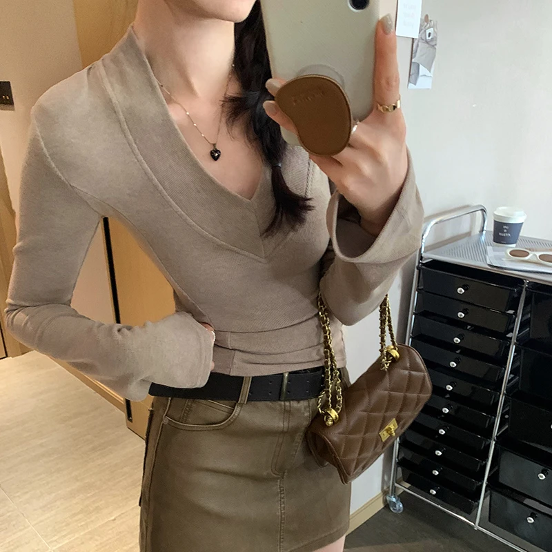 【现货】美式复古chic潮辣妹风穿搭T恤女春秋款修身显瘦性感上衣