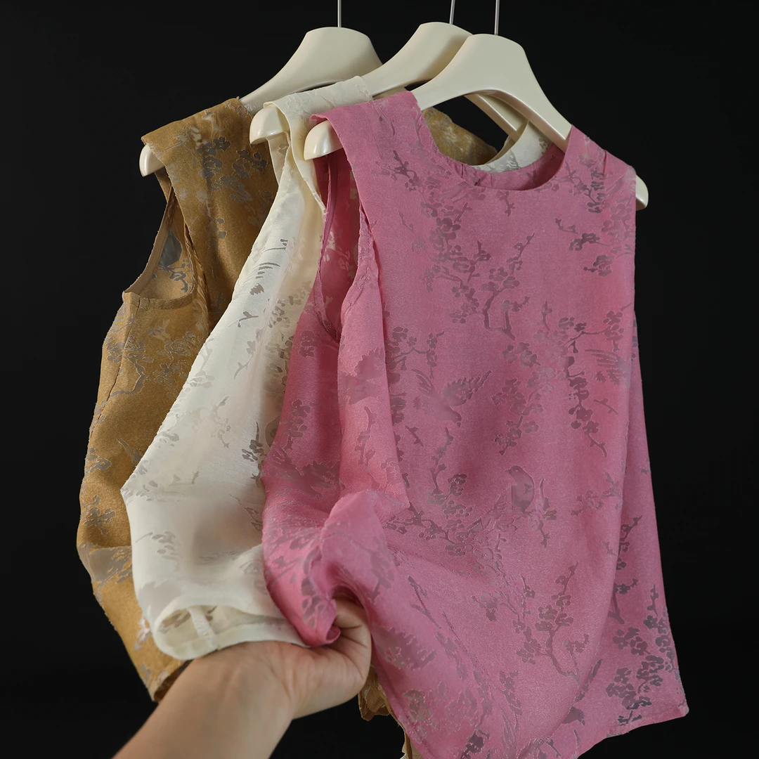 01616 品质新款！新中式国风提花坎肩无袖显瘦衬衫女夏款