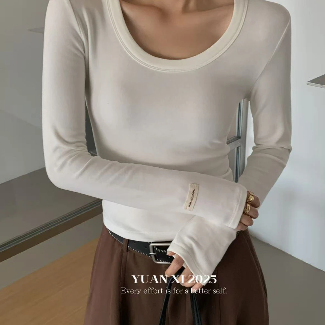 女紧身素颜穿搭女士打底T恤春秋秋冬修身长袖短款
