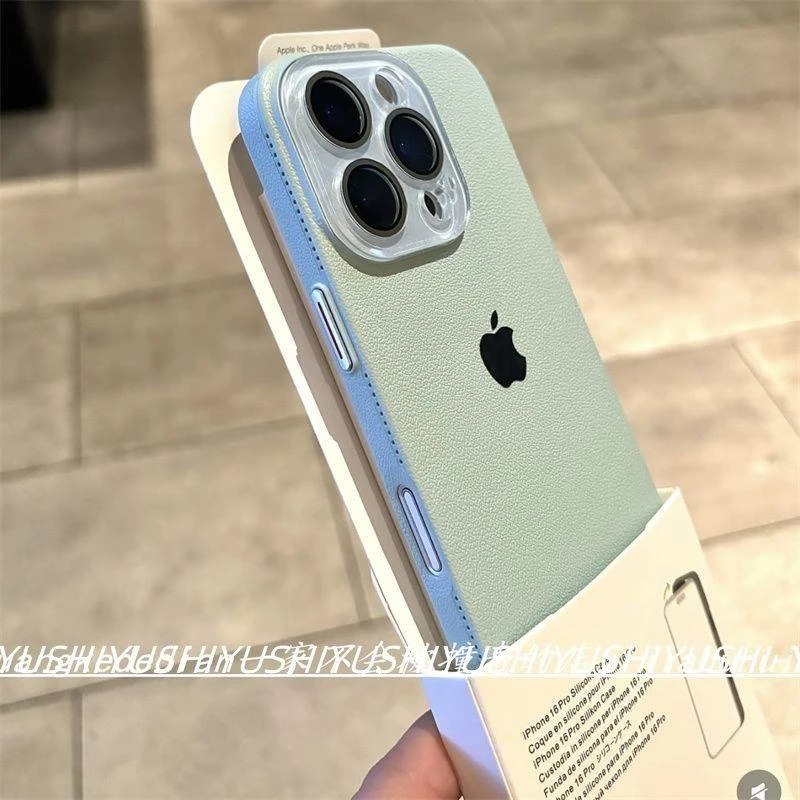 ins风新款荔枝纹硬壳适用苹果16promax手机壳高级感iphone1514132