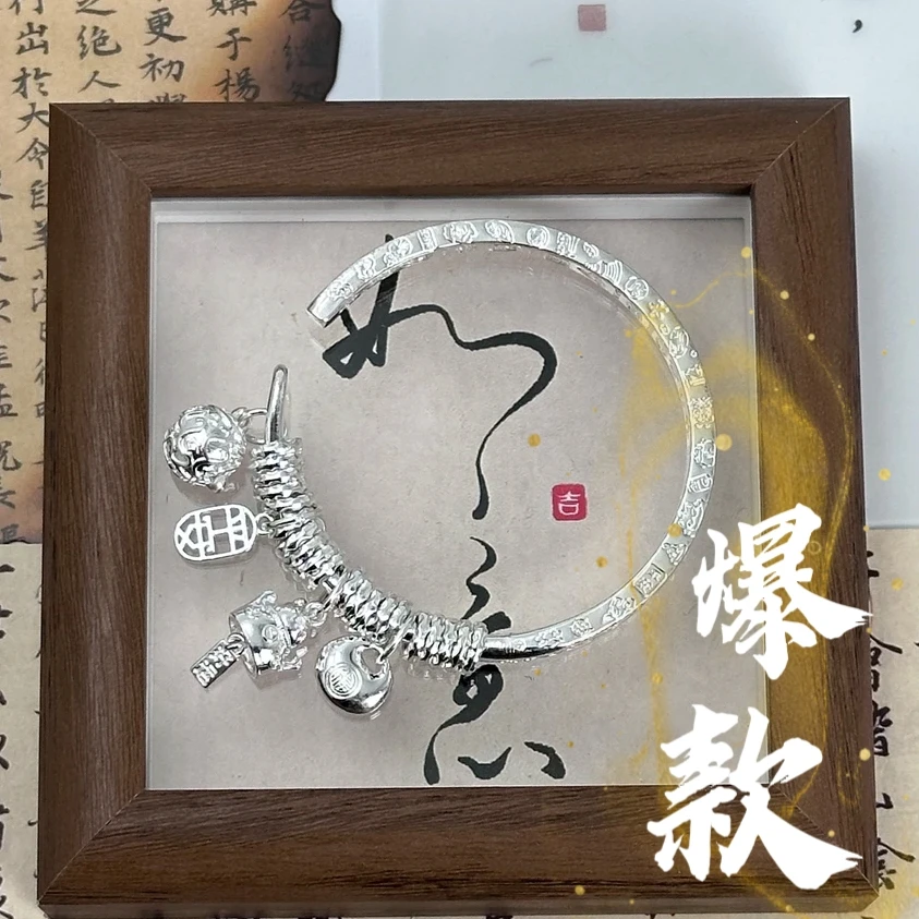 足银手镯 50号-绣球招财猫盘缠【开口】手镯/银匠r