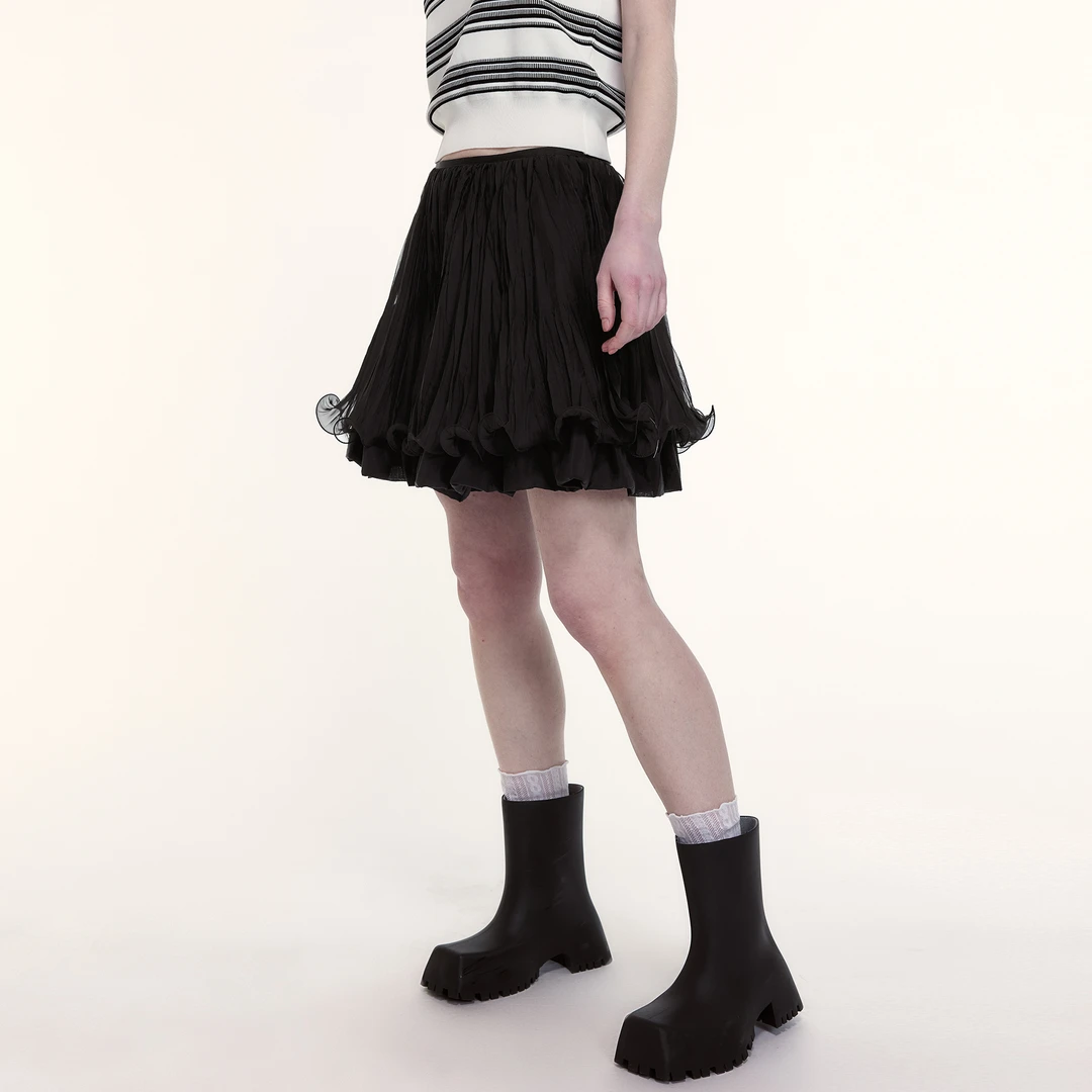 Eachway/艺之卉重工压褶波浪边层叠半身裙EV11A02603