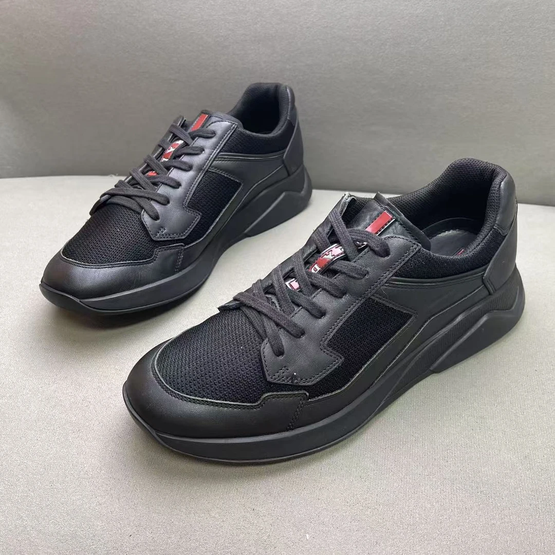 95新 Prada/普拉达 黑色网面透气时尚百搭红标休闲运动鞋 41.5码