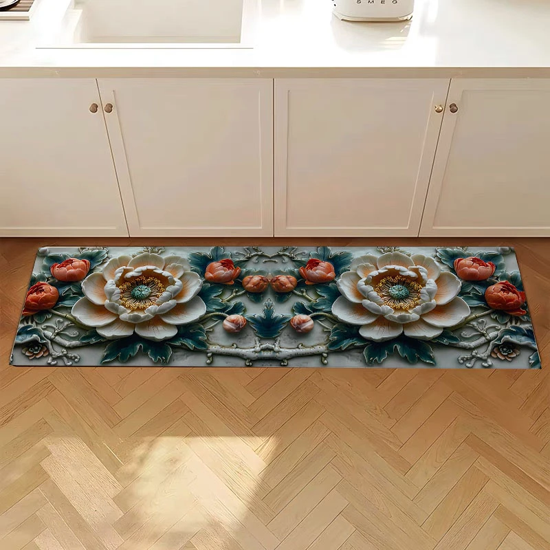 【福利品】160*50-厨房垫床边毯养花垫吸水防滑硅藻泥-白牡丹一条