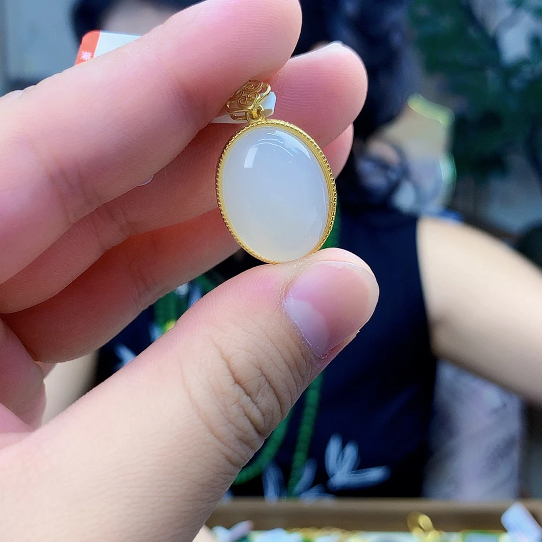 和田玉（白玉）银S925镶嵌吊坠(不含链)吊坠