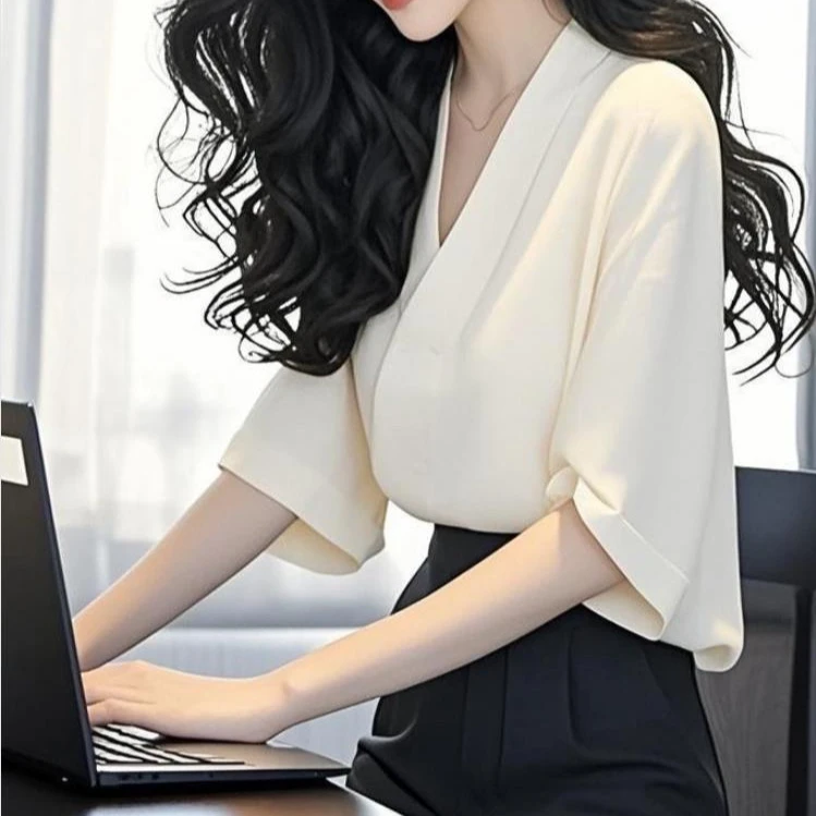 法式领气质职业通勤缎面白色衬衫春夏轻熟时尚洋气衬衣上衣女夏季