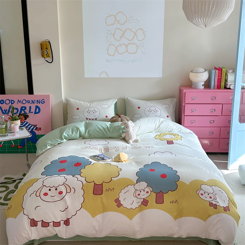 双层纱全棉四件套床上用品儿童卡通可爱男孩女孩纯棉四件套 -馨语
