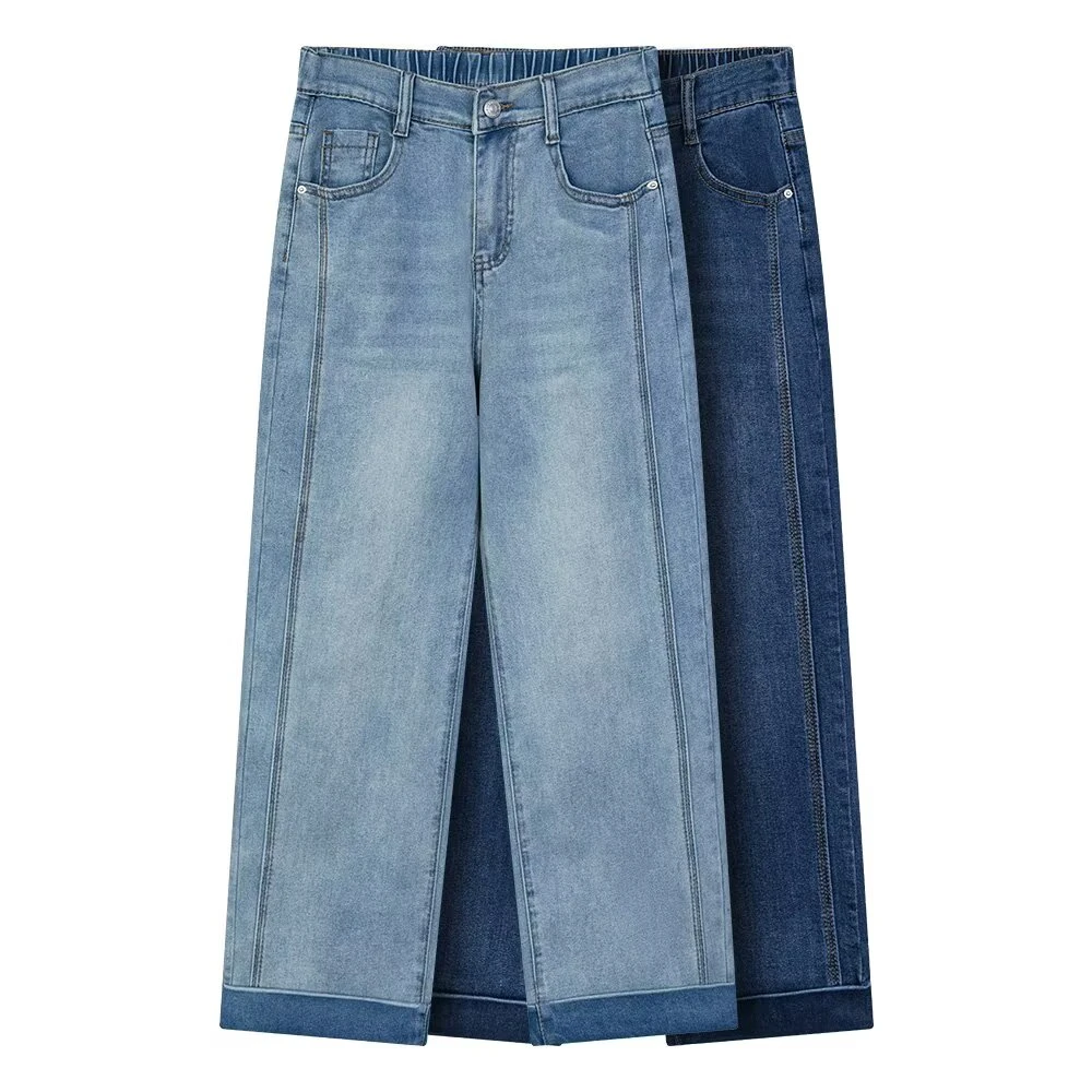 百搭高腰显瘦牛仔裤大码女装2025新款胖mm宽松直筒烟管裤