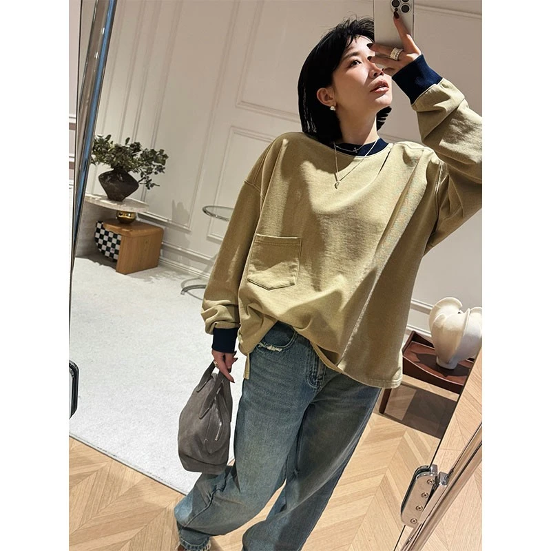 【张快快女装直播】10/16定制减龄撞色长袖T恤上衣（卡码拍大）