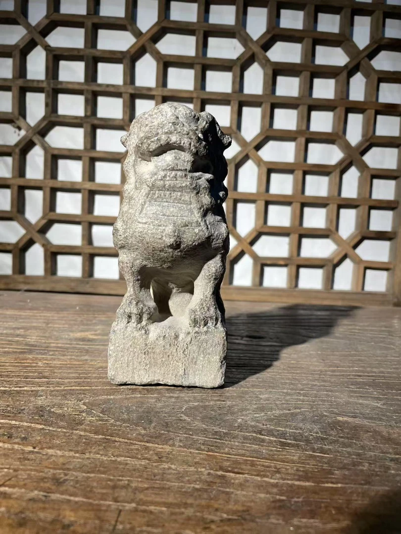 仿古唐狮石雕精品手工家庭办公把件摆件