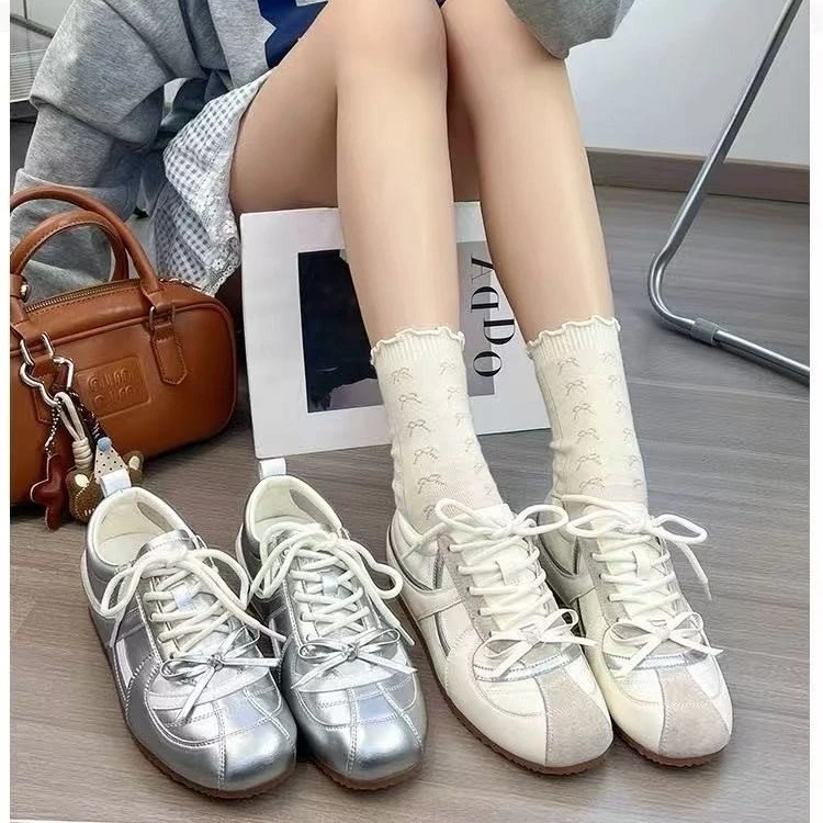 银色秋新款复古百搭拼色阿甘鞋软底轻便百搭休闲鞋运动鞋德训鞋女