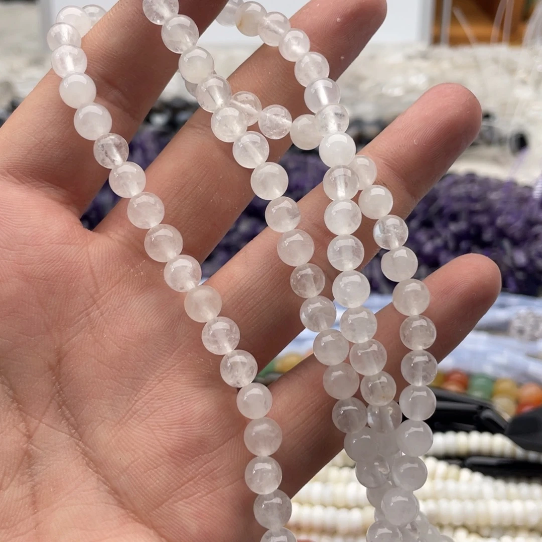 合金玛瑙/玉髓珠宝半成品一条装卡6mm白水白阿赛圆珠