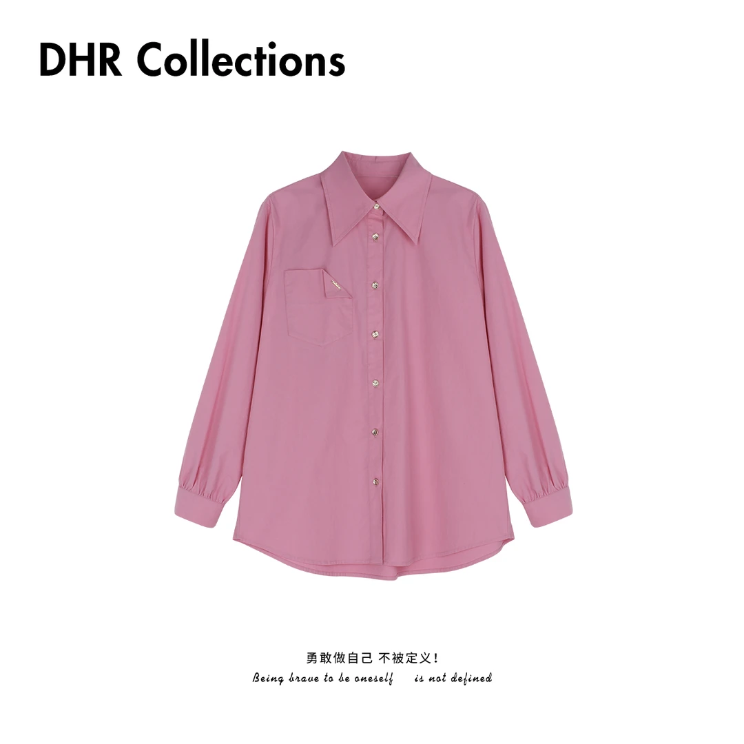 DHR COLLECTTIONS豆豆【春日幻彩】早春翻领纯色设计衬衫女-D853