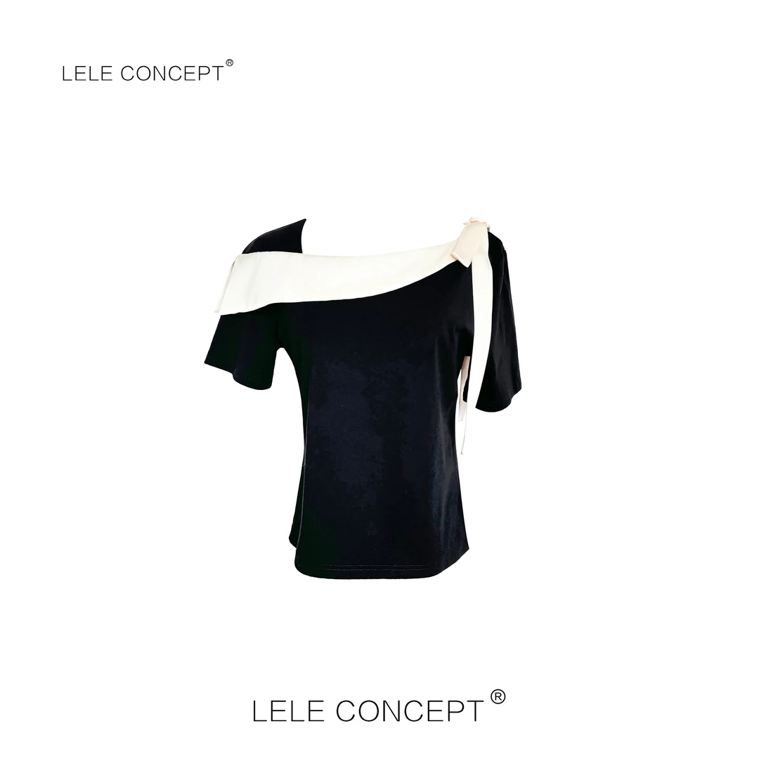 LELE CONCEPT丨法式减龄设计款款领口不等式半袖上衣S1029