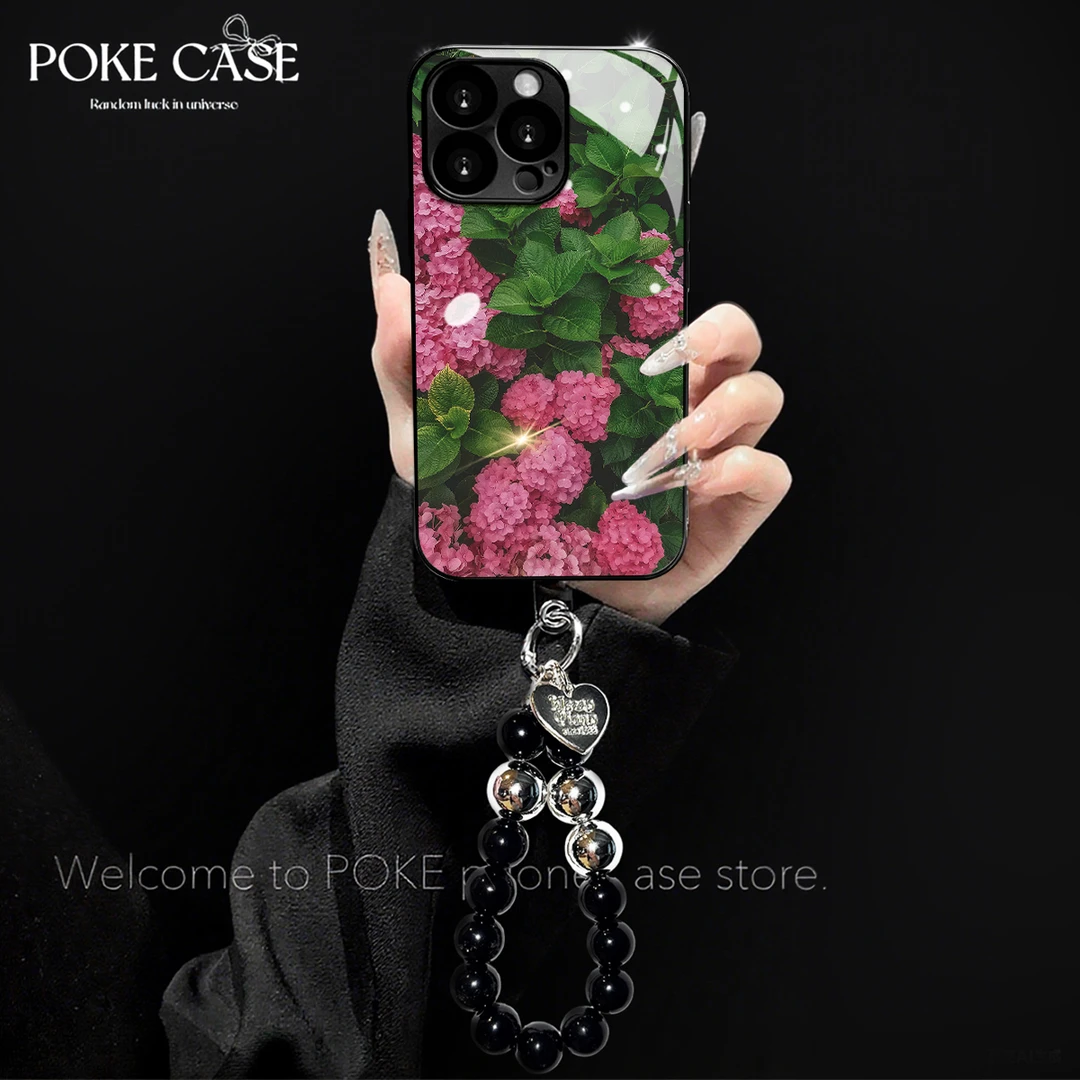 高级电镀玻璃粉花绿色植适用苹果oppo华为vivo小米手链手机壳