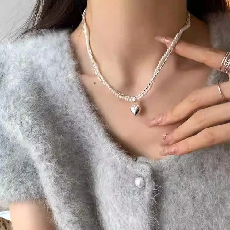 双层缠绕碎几两全珠爱心项链 1389