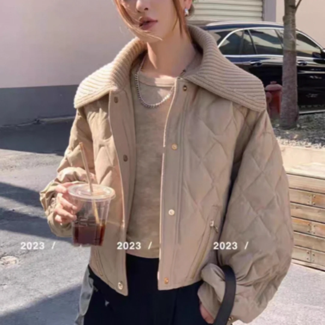 翻领三个短款棉衣休闲冬季加厚宽松保暖韩版（实物与图片不符）