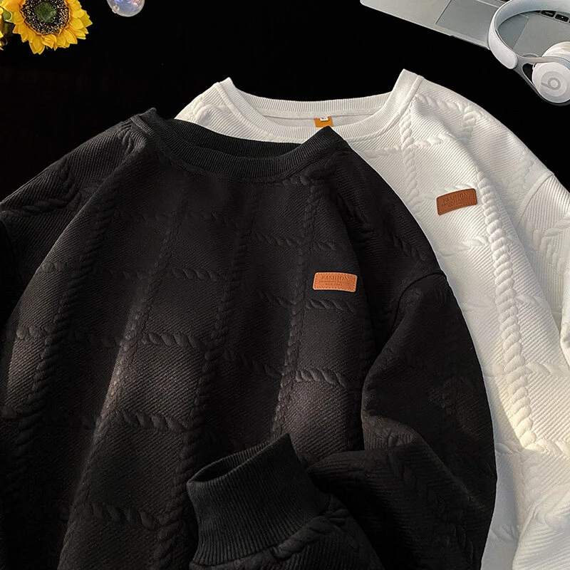 隐匿者2025春秋季新款男士圆领卫衣港风潮流百搭男士格子套头上衣