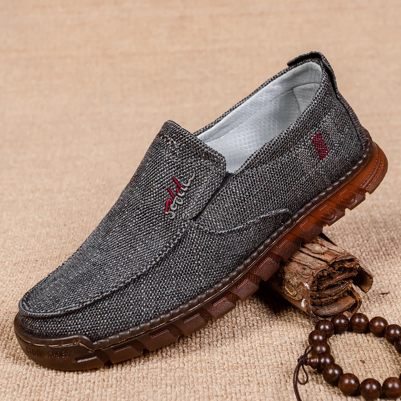 老北京布鞋牛筋底亚麻透气休闲男鞋防滑软底一脚蹬中老年爸爸鞋