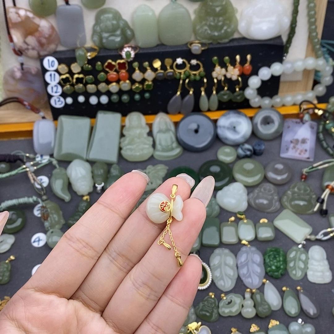 和田玉银S925镶嵌吊坠(不含链)