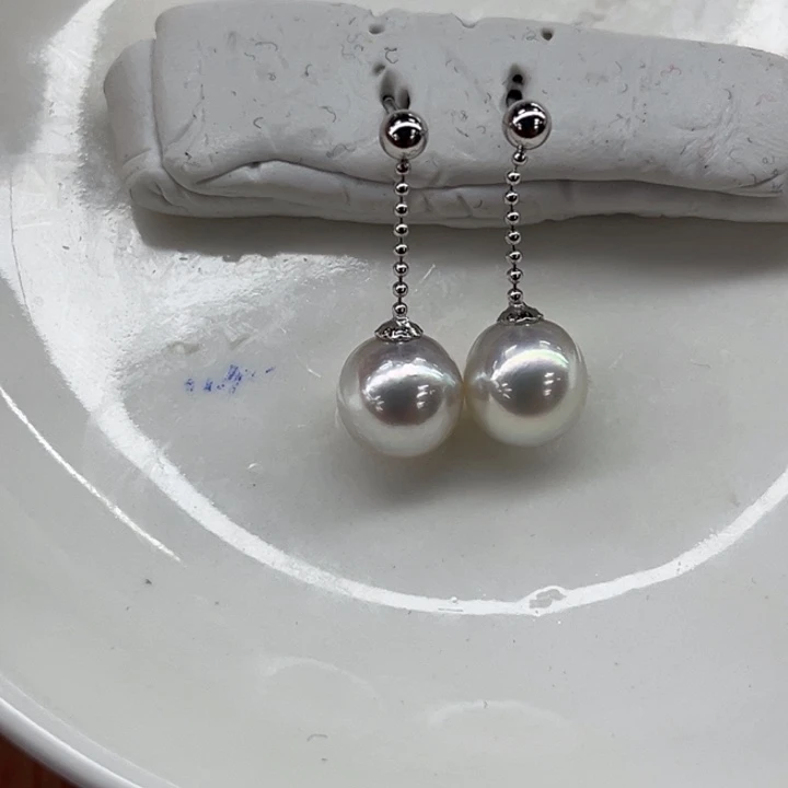 银S925镶嵌耳饰海水珍珠8-9mm