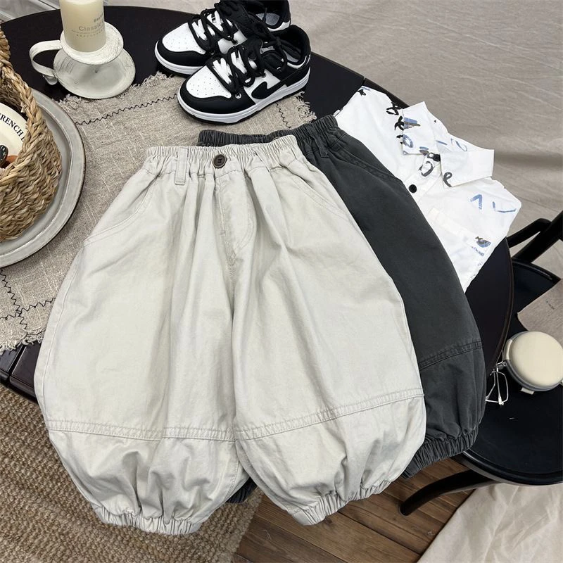 灯笼裤男童宽松裤子新款女童春秋加绒加厚纯棉哈伦裤洋气宝宝休闲