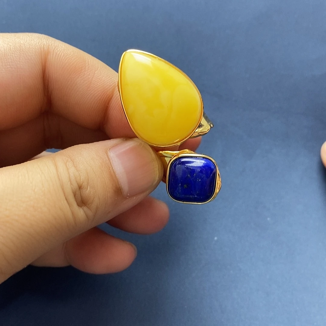 琥珀未镶嵌裸石戒指