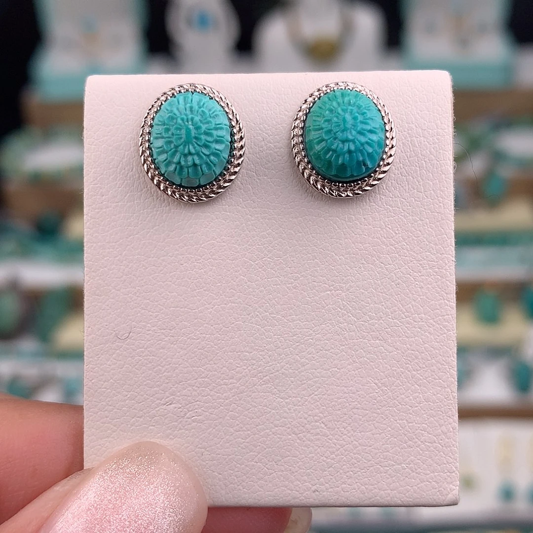 绿松石银S925镶嵌耳饰
