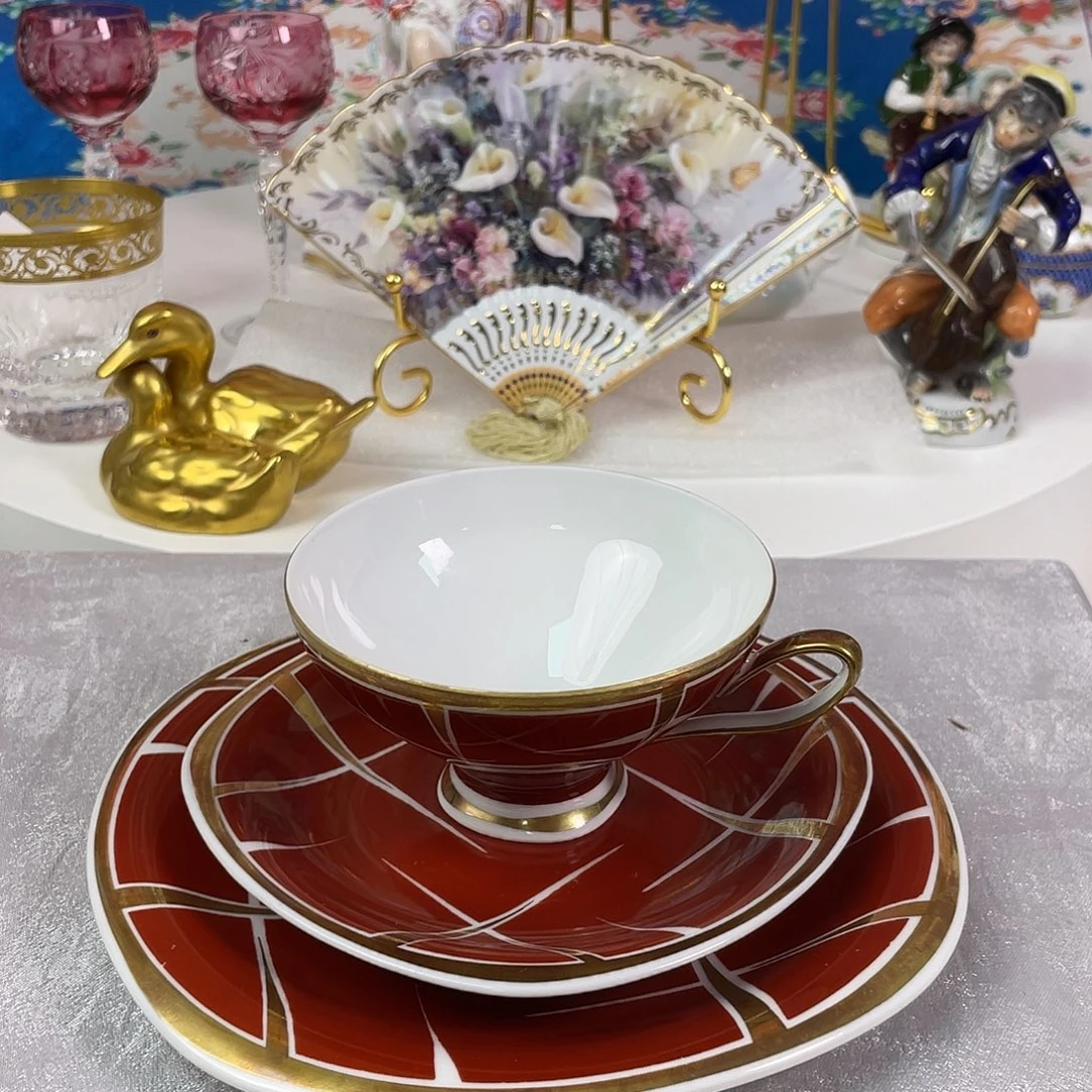 瓷片欧瓷咖啡杯水晶杯摆件