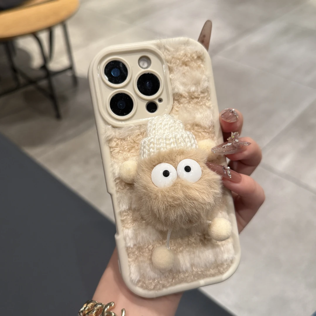 新款冬季可爱毛绒拼接适用iPhone17promax手机壳16卡通15全包14女