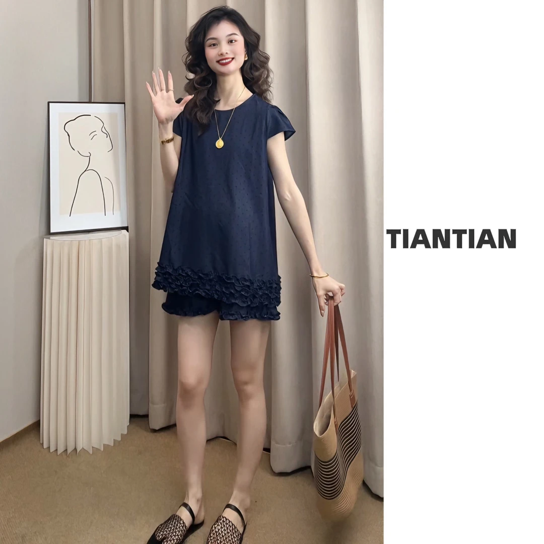 【恬恬】孕妇夏装2025免水洗冰丝牛仔清凉套装#1025