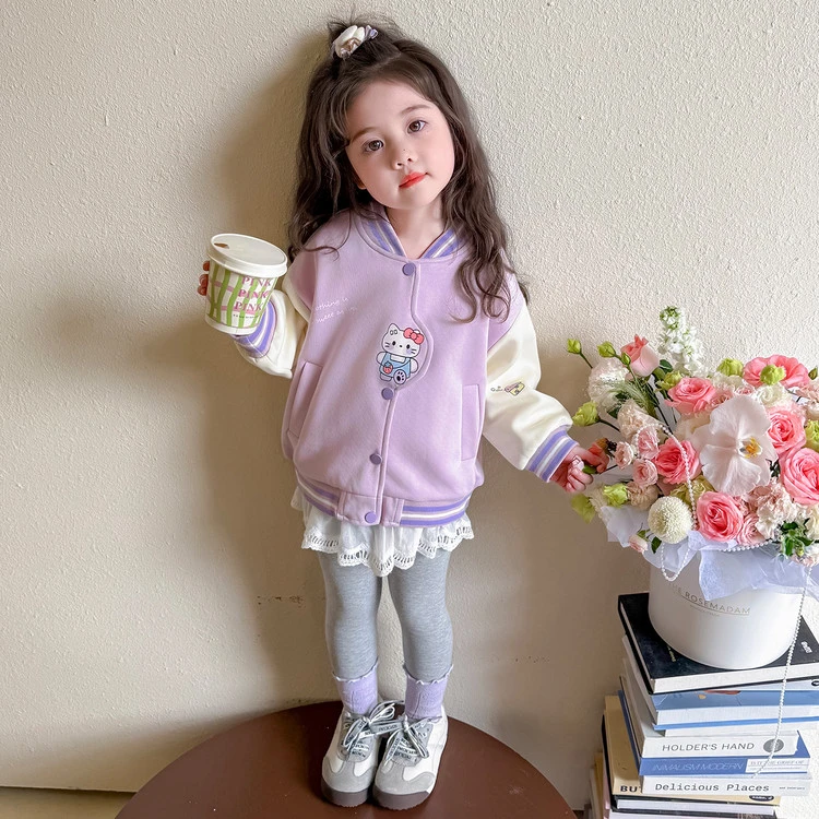 女童春秋款棒球服外套2025小女孩宝宝秋季上衣小童儿童装秋装猫咪