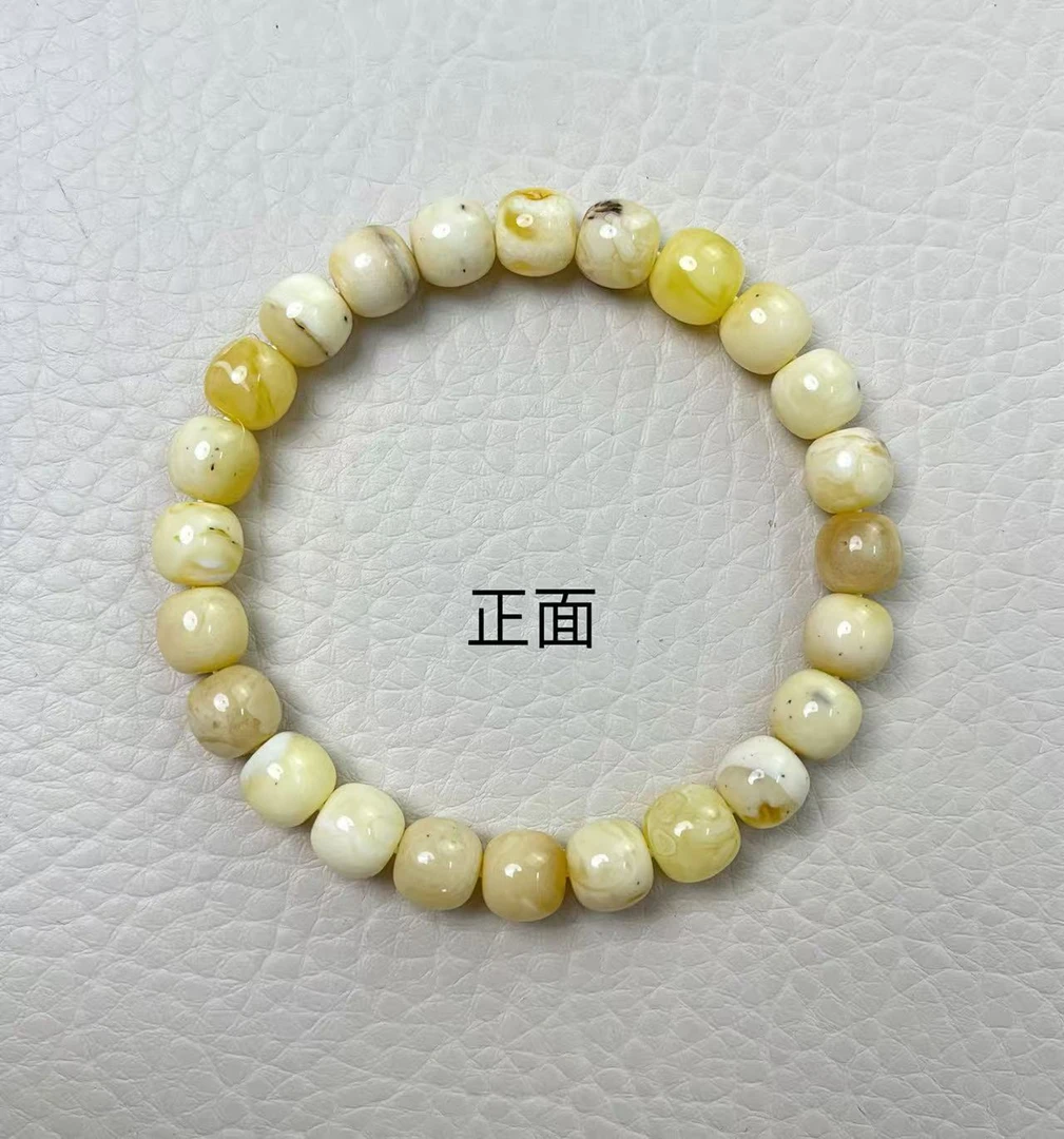 天然琥珀蜜蜡 俄料瓷白花老型手串 蜡质浓郁 8+瑕疵 原图发货