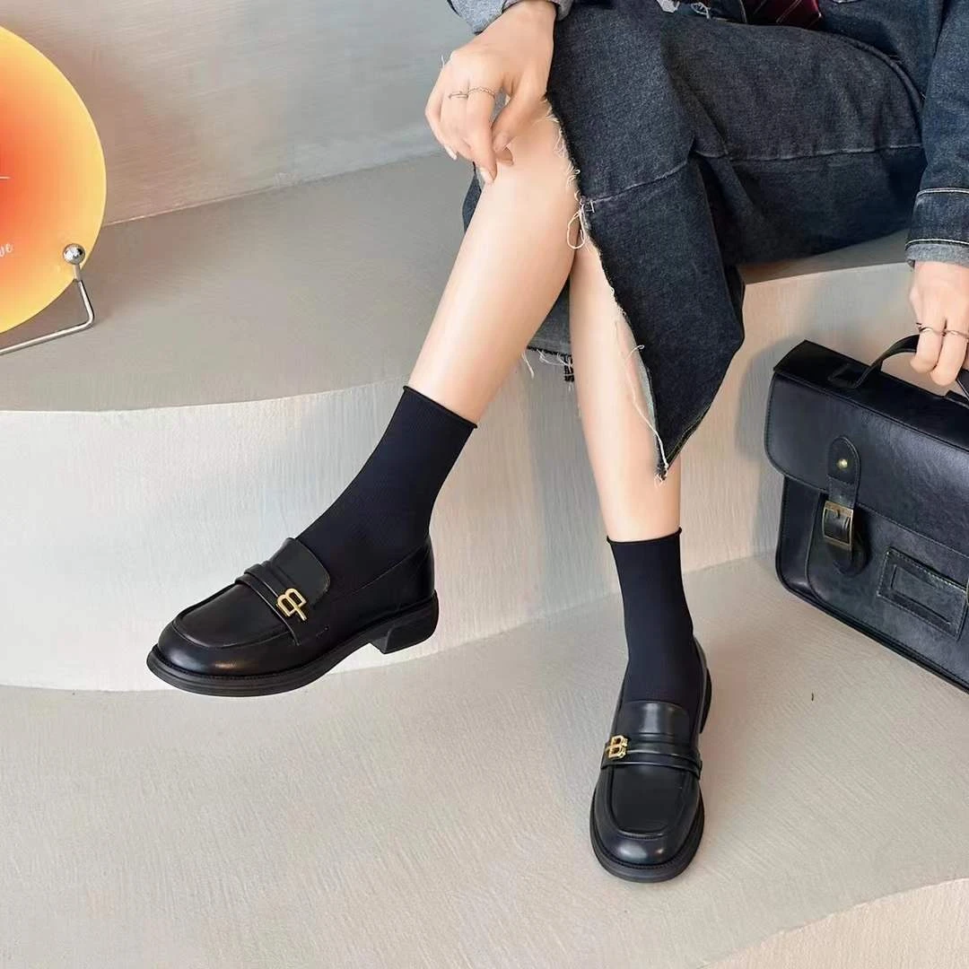 大厂出品272072防滑学院风中口厚款法式乐福鞋时尚春季流浪丹宁风