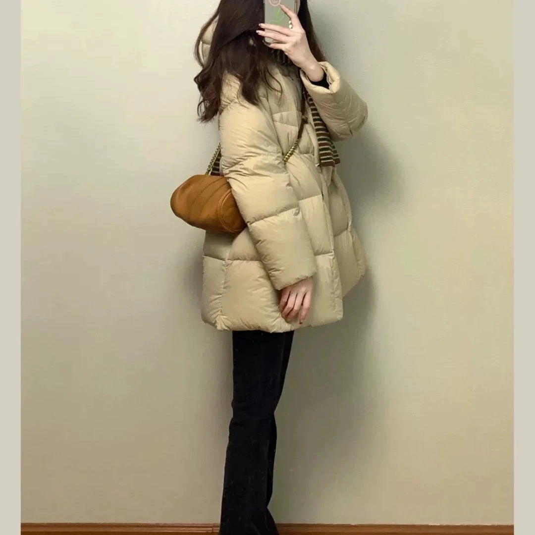 中长款羽绒服外套女2025冬季新款韩版保暖设计感时尚显瘦90白鸭绒