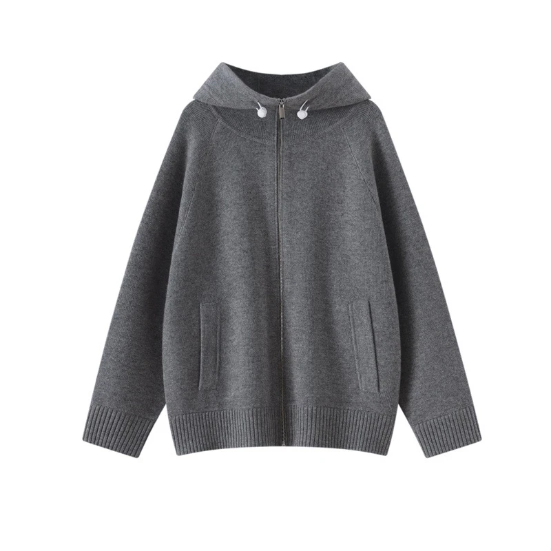 重磅加厚大厂针织绷缝康赛妮100%纯山羊绒连帽开衫外套男女同款