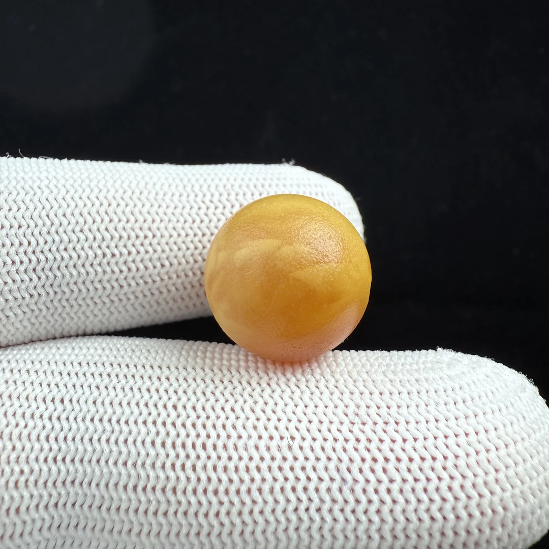 A4610天然原矿俄料蜜蜡鸡油红圆珠 17.5mm支持复检