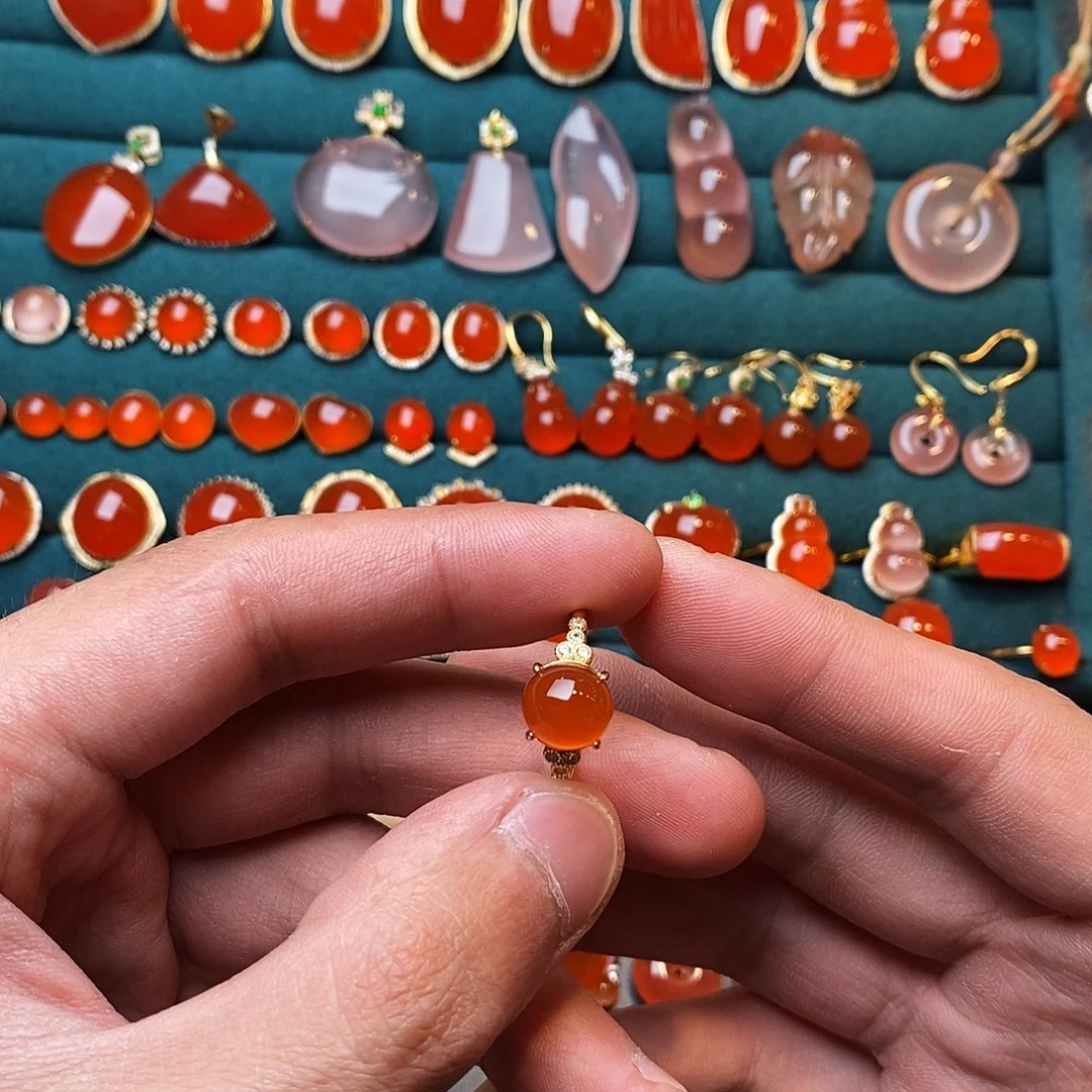 南红玛瑙银S925镶嵌戒指100以下不配证书