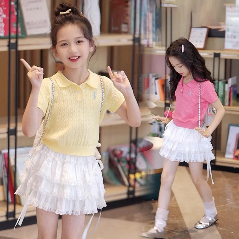 【思晨家】女童夏装T恤2025夏季新款冰丝针织儿童polo短袖高级感