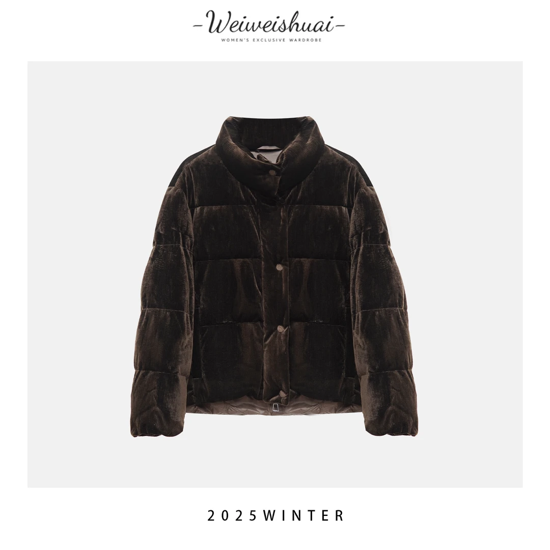 【广州微姐】冬季尚百搭拉链立领短款显瘦宽松羽绒服2509