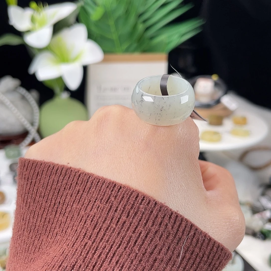 和田玉未镶嵌戒指E79流星雨青花墩墩17.1带24h