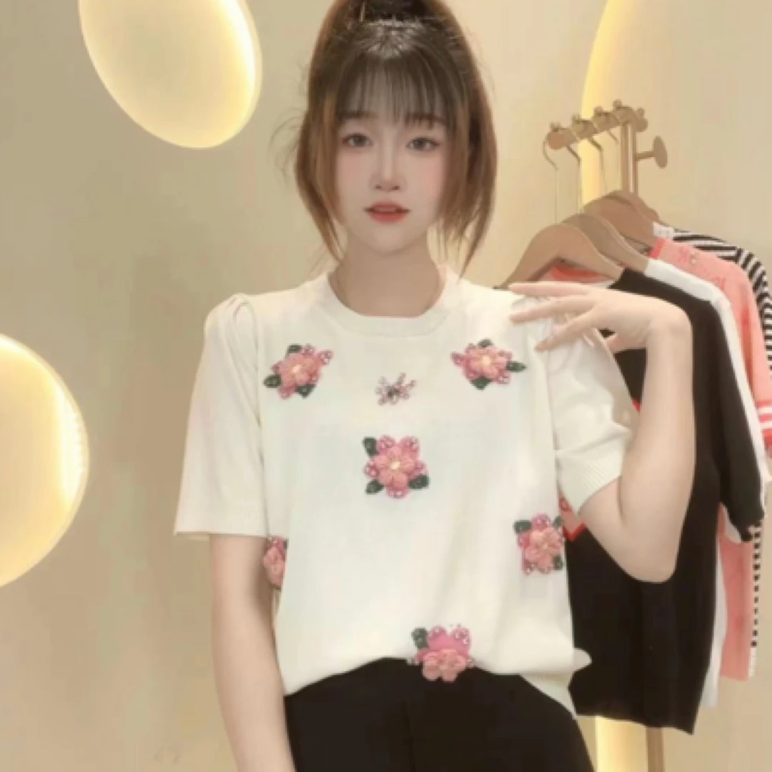 【定制大码女装80-200斤】洋气钩花立体温柔显瘦减龄上衣女1512