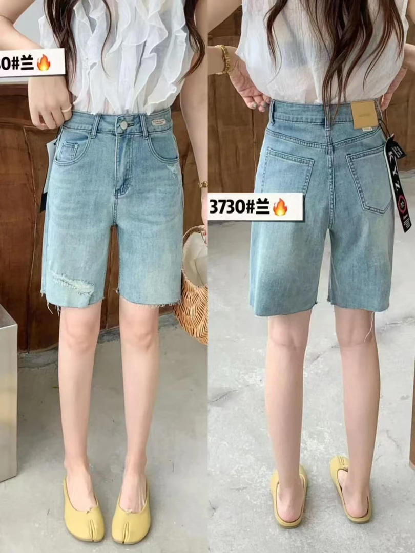 3730新款蓝色休闲风牛仔五分裤