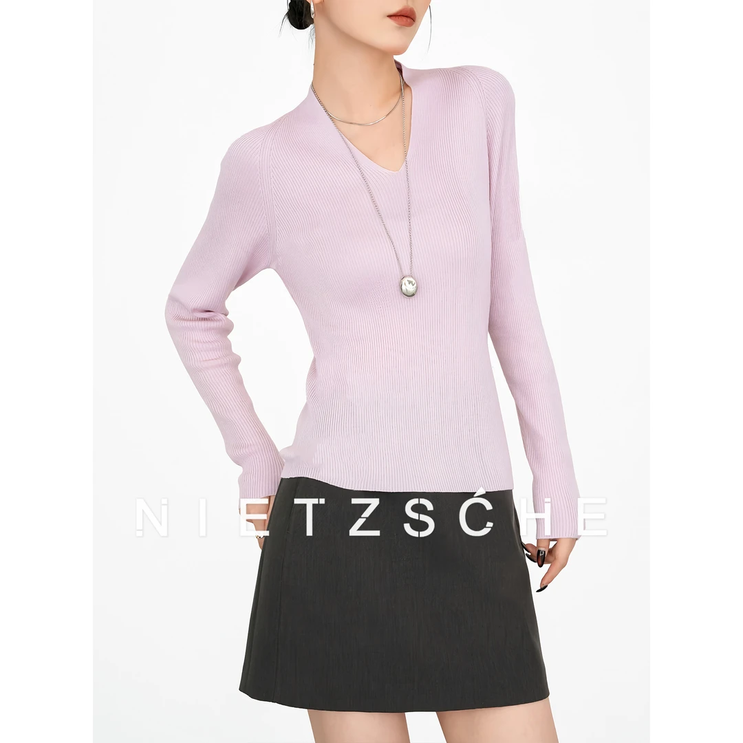 尼采 官方直营｜臻丝羊毛衫｜桑蚕丝x羊毛亲肤小领 “0”压打底81051