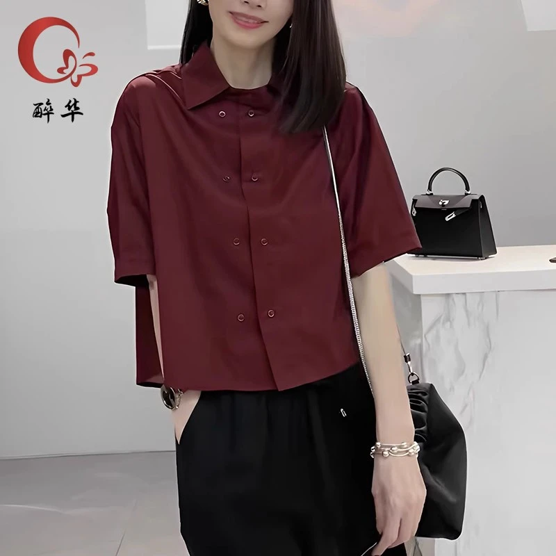 醉华气质雪纺短袖衬衫夏季通勤减龄显瘦小众衬衣休闲百搭洋气上衣