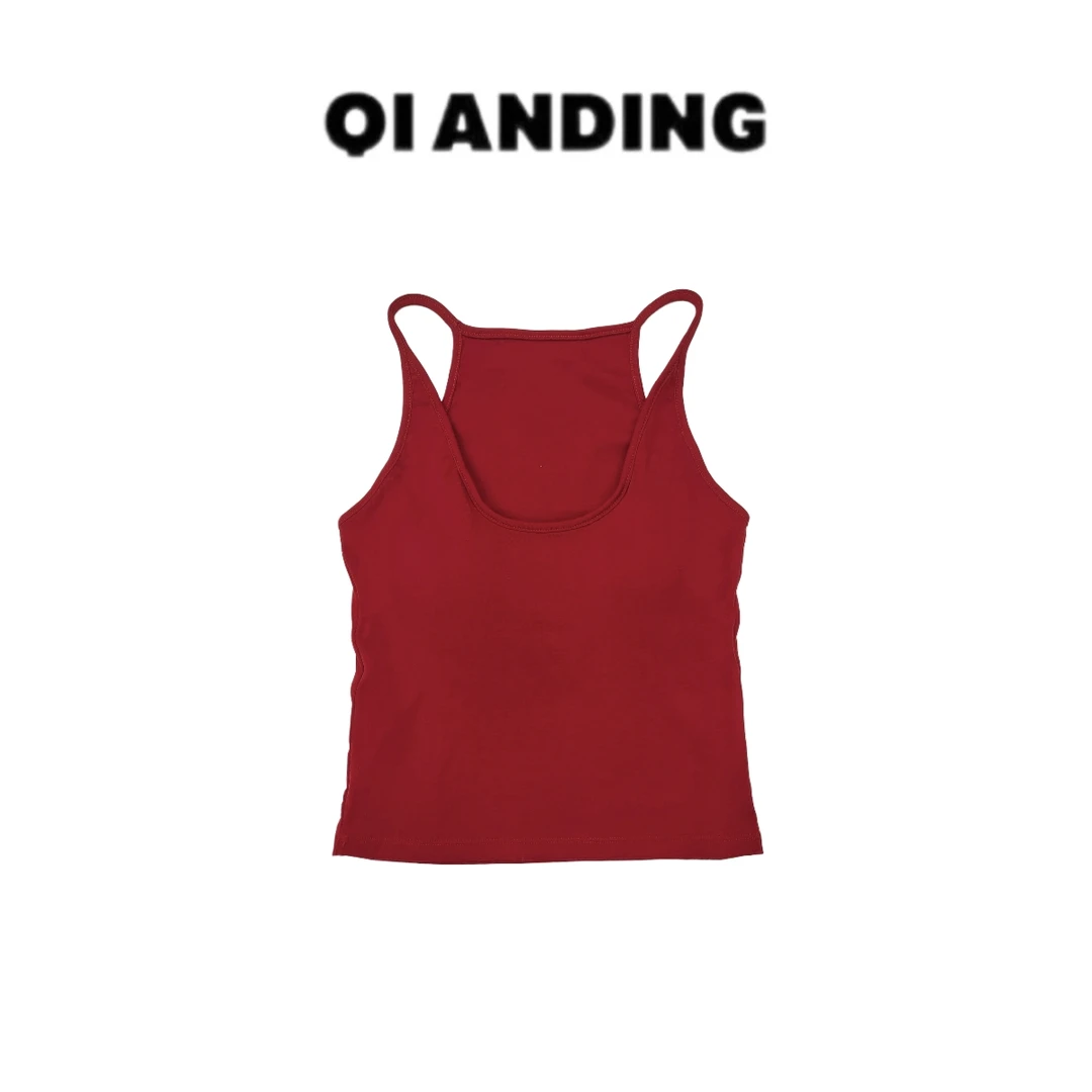 【QIANDING】【U领挂脖美背 （含胸垫）】弹力透气显瘦吊带背心Y250011