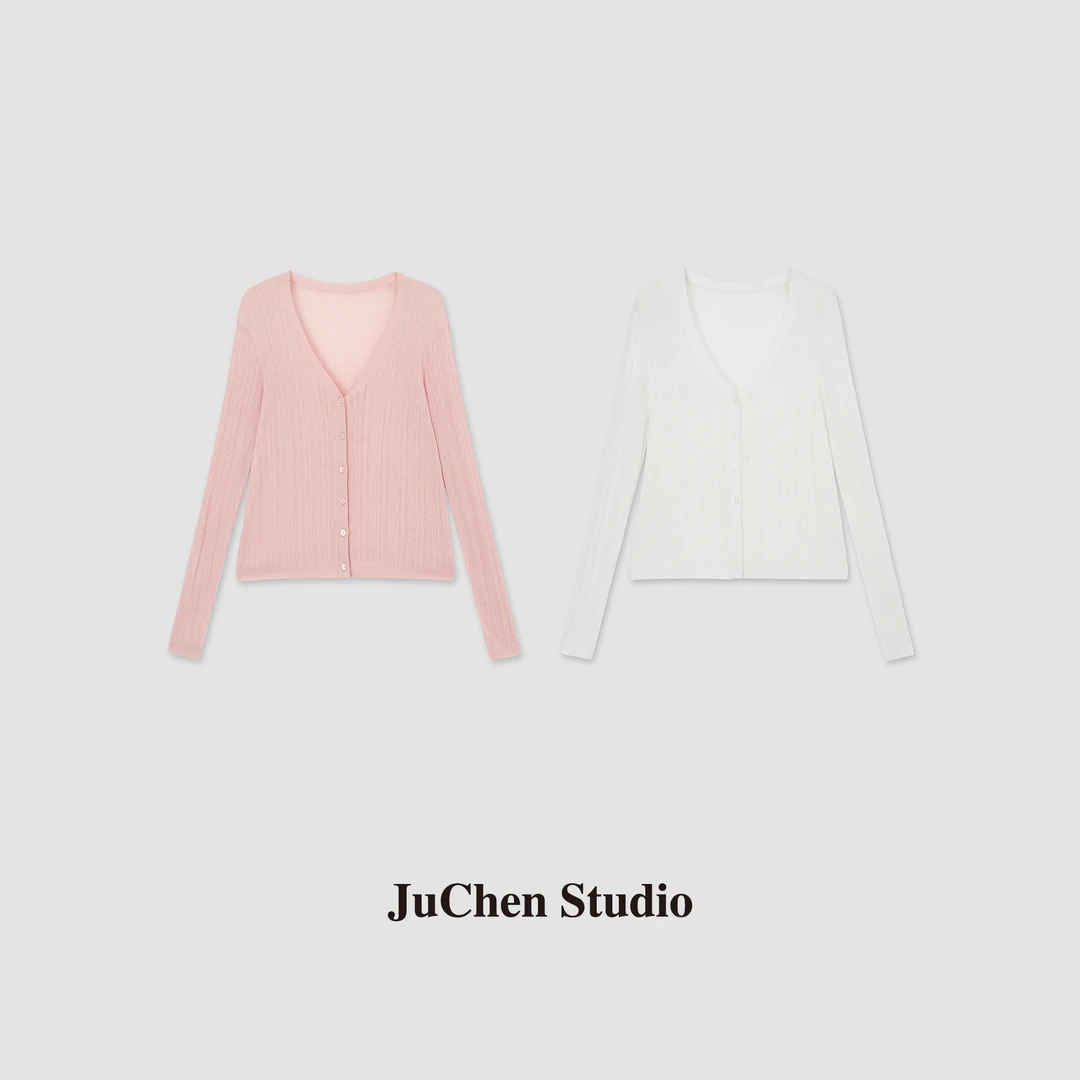 “轻巧纸片开衫”莱赛尔三醋S肤感显瘦坑条V领针织开衫SS25Y130-165