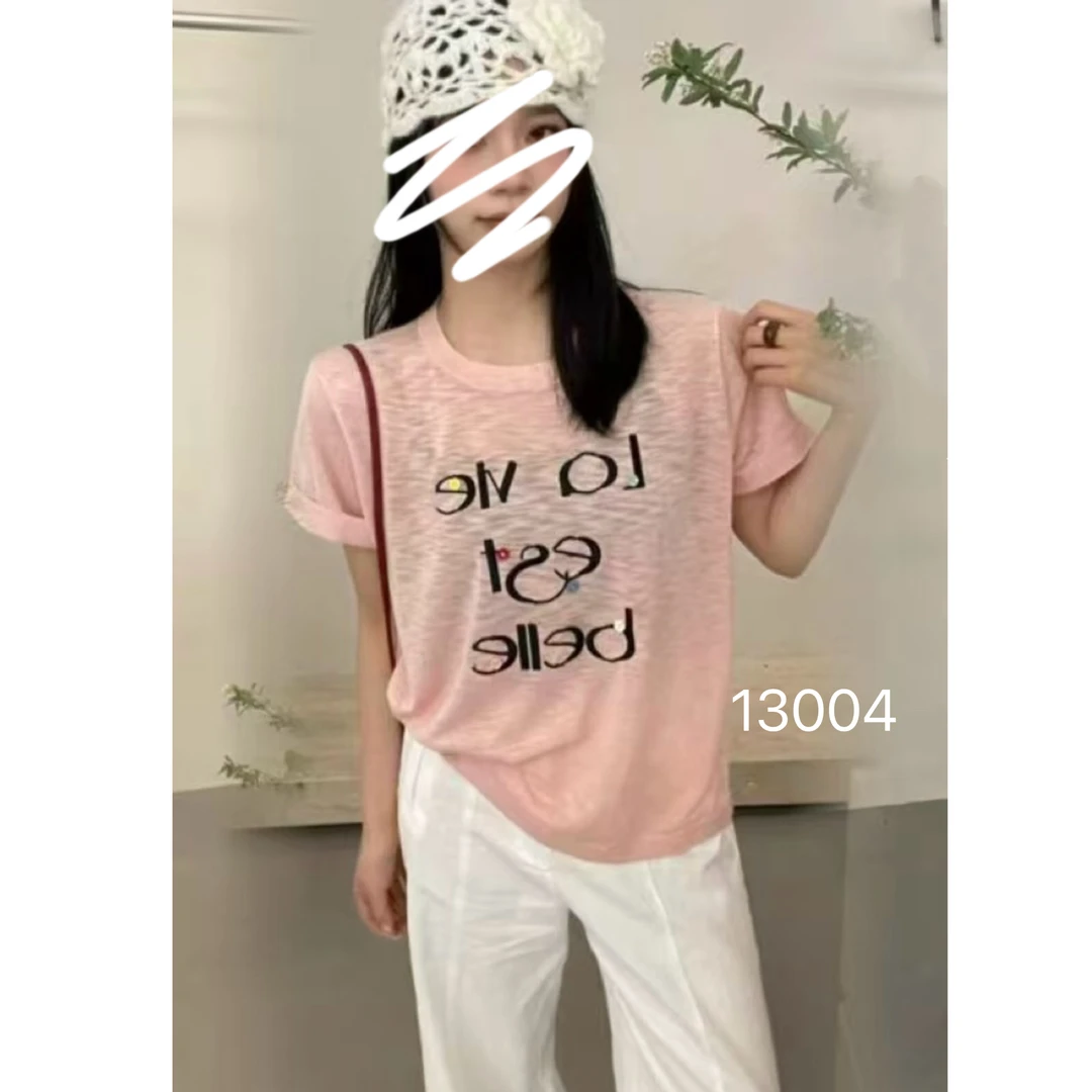 13004（部分无水洗唛，介意慎拍）WANGDAN新款字母纽扣刺绣短袖