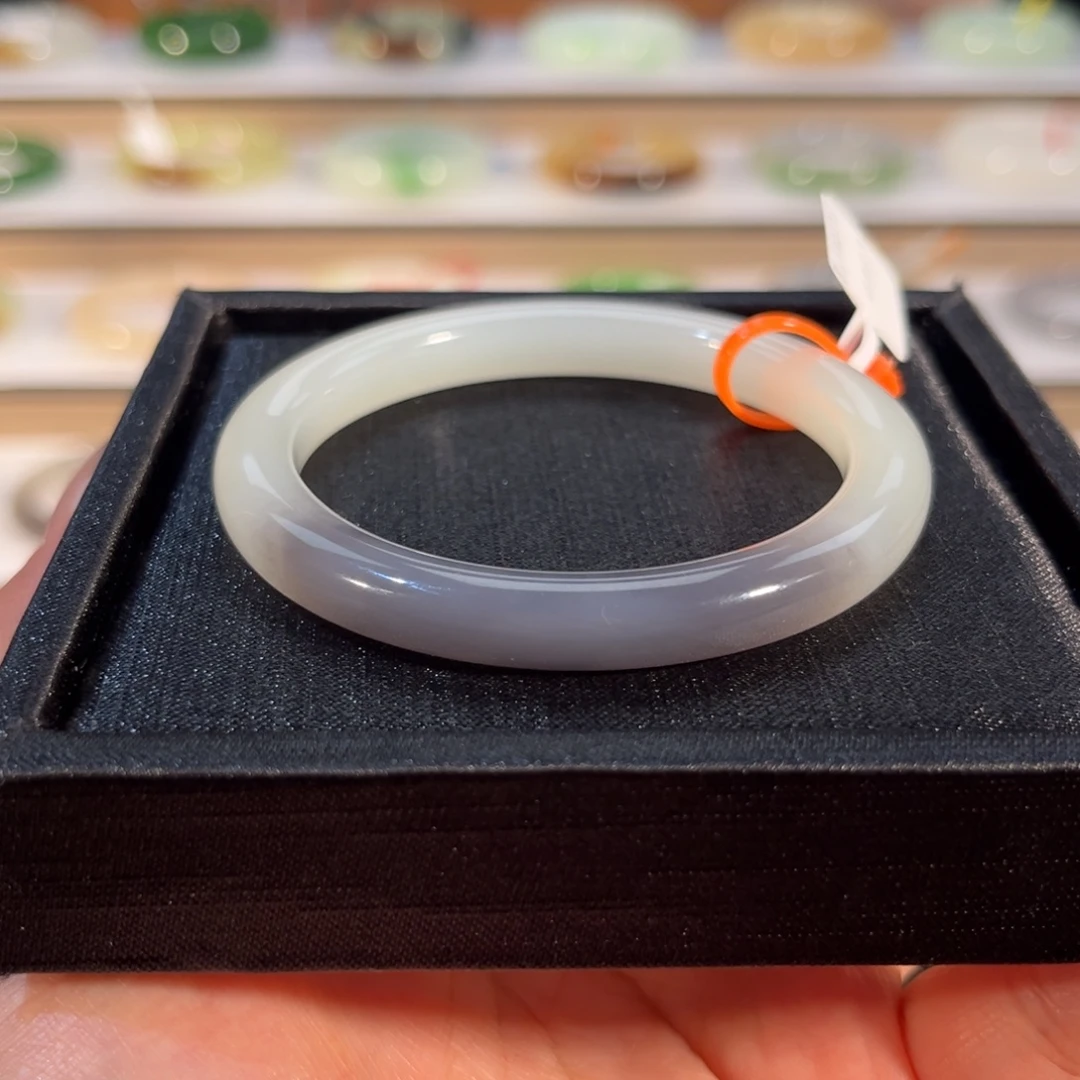 和田玉未镶嵌手镯紫白美人镯53.7