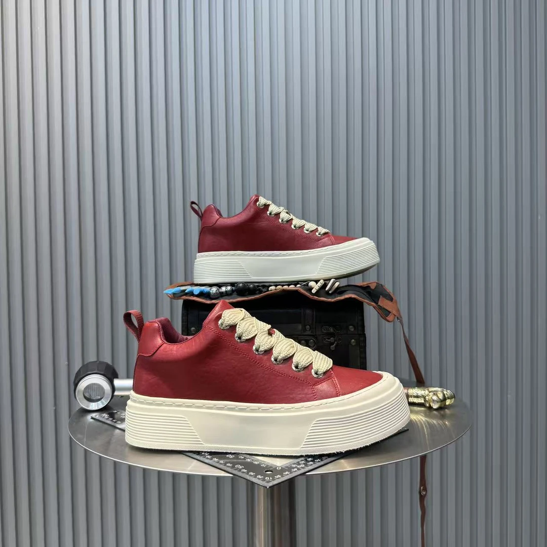 冬季休闲板鞋圆头纯色油腊皮增高单鞋棉鞋男士运动男鞋